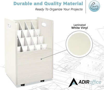AdirOffice 20-Slot Mobile Roll File, Lockable, 24.75"H x 15.25"W x 13.25"D, White (624-WHI-KIT1)