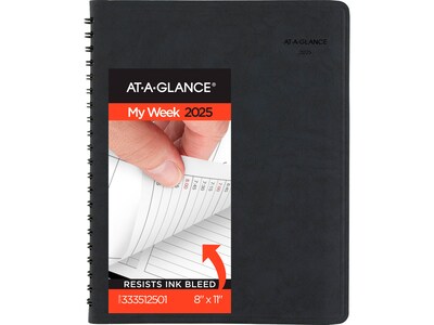 2025 AT-A-GLANCE 8 x 11 Weekly & Monthly Appointment Book, Faux Leather Cover, Black (33351-2501)