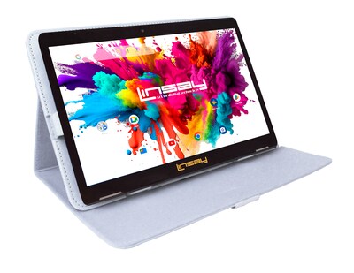 Linsay Octa Core 10.1 Tablet, 4GB RAM, 128GB Storage, Android 13, Android Bundled with White Leathe