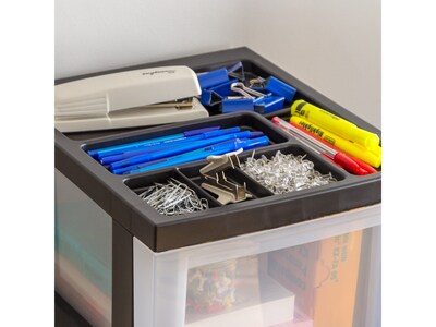 Iris 2-Compartment Stackable Desktop Storage Drawer, Black/Translucent White (116352)