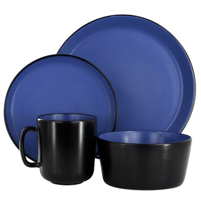 Elama Bacarra Stoneware Dinnerware Set, Black/Blue, 16 Piece (935120578M)