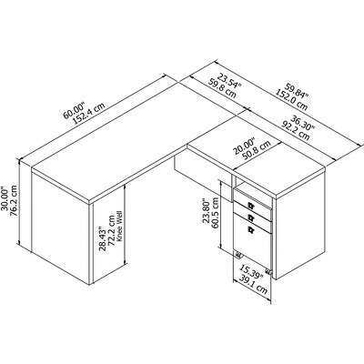 Bush Business Furniture Echo 60"W L Shaped Desk with Mobile File Cabinet, Pure White (ECH008PW)