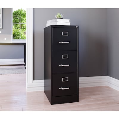 Lorell Fortress 3-Drawer Vertical File Cabinet, Letter Size, Lockable, 40.2"H x 15"W x 22"D, Black (LLR42297)
