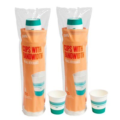 Two Each Perk™ Paper Hot Cup, 10 Oz., White/Teal, 50/Pack (PK54366)