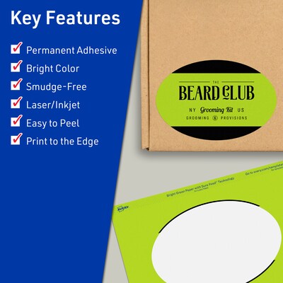 Avery Printable Oval Multipurpose Labels, 4 x 6, Bright Green, 40/Pack (94057)