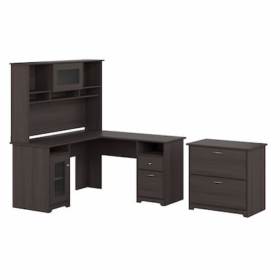 Bush Furniture Cabot 60W L Shaped Computer Desk with Hutch and Lateral File Cabinet, Heather Gray (