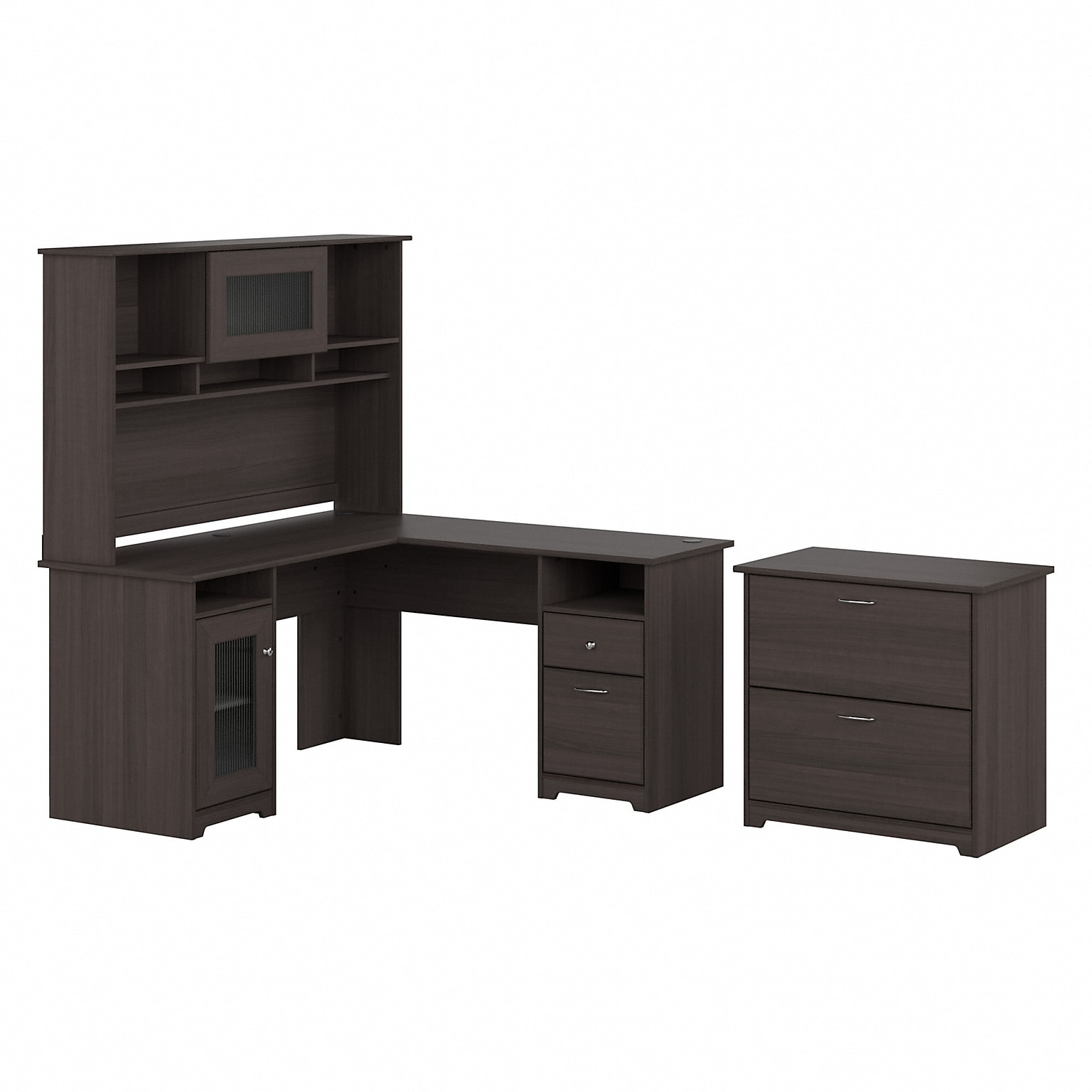 Bush Furniture Cabot 60W L Shaped Computer Desk with Hutch and Lateral File Cabinet, Heather Gray (CAB005HRG)