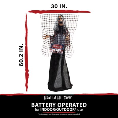Haunted Hill Farm Life-Size Animatronic Zombie with Electric Fence (HHMAN-5FLSA)