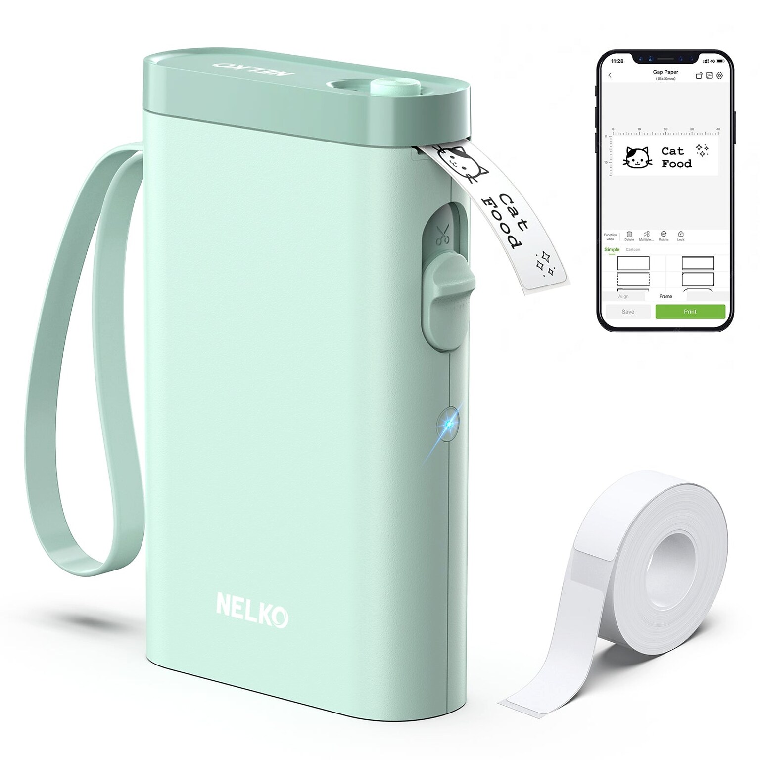 Nelko P21 Portable Bluetooth Thermal Label Printer, Green (P21GR-1440WH-1R)