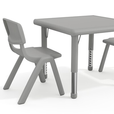 Flash Furniture Emmy Square Activity Table Set, 24" x 24", Height Adjustable, Soft Gray (YCX232SQRTBSGYR)