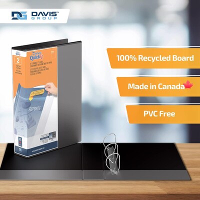 Davis Group QuickFit Heavy Duty 2" 3-Ring Standard Binders, D-Ring, Black, 4/Pack (95031P-04)