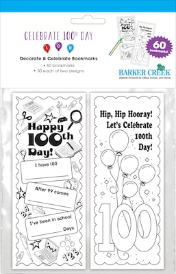 Barker Creek Celebrate 100th Day Bookmark Set, 60/Pack (LL2199)