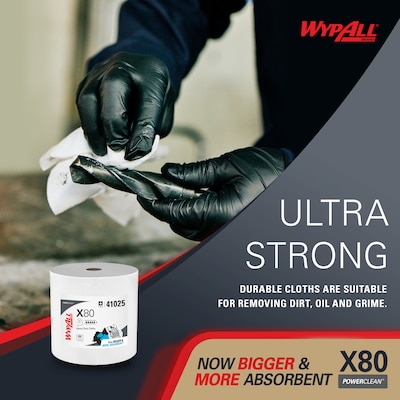 WypAll PowerClean X80 Fabric Cleaning Wipers, White, 455 Sheets/Roll (41025)