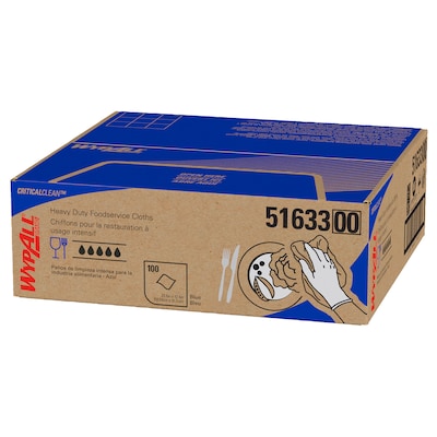 WypAll CriticalClean Foodservice Fabric Food Service Cloths, 23.5 x 12.5, Blue, 100 Cloths/Pack (5