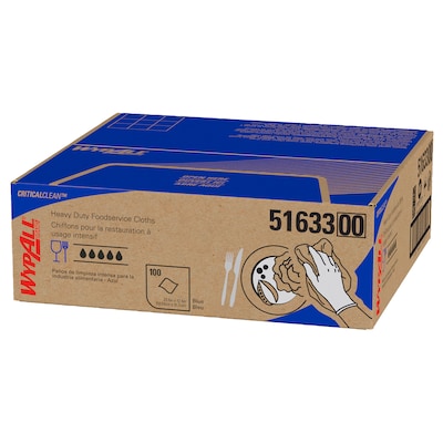 WypAll CriticalClean Heavy Duty Foodservice Wipers, Blue, 100 Sheets/Box (51633)