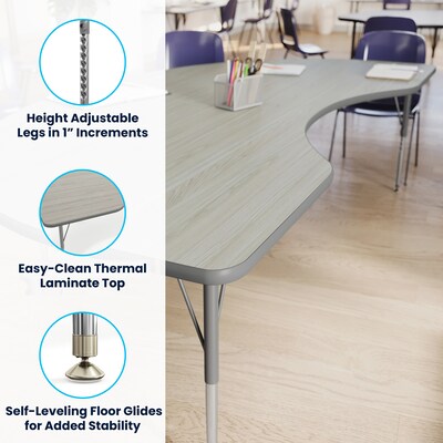 Flash Furniture Wren Kidney Activity Table, 96" x 48", Height Adjustable, Light Gray Top/Silver Frame (XUA4896KDLGTA)
