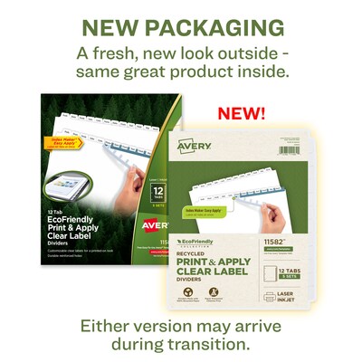 Avery Index Maker EcoFriendly Paper Dividers with Print & Apply Label Sheets, 12 Tabs, White, 5 Sets/Pack (11582)