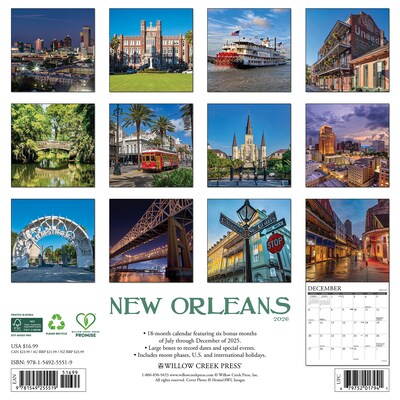 2026 Willow Creek New Orleans 12 x 12 Monthly Wall Calendar (55519)