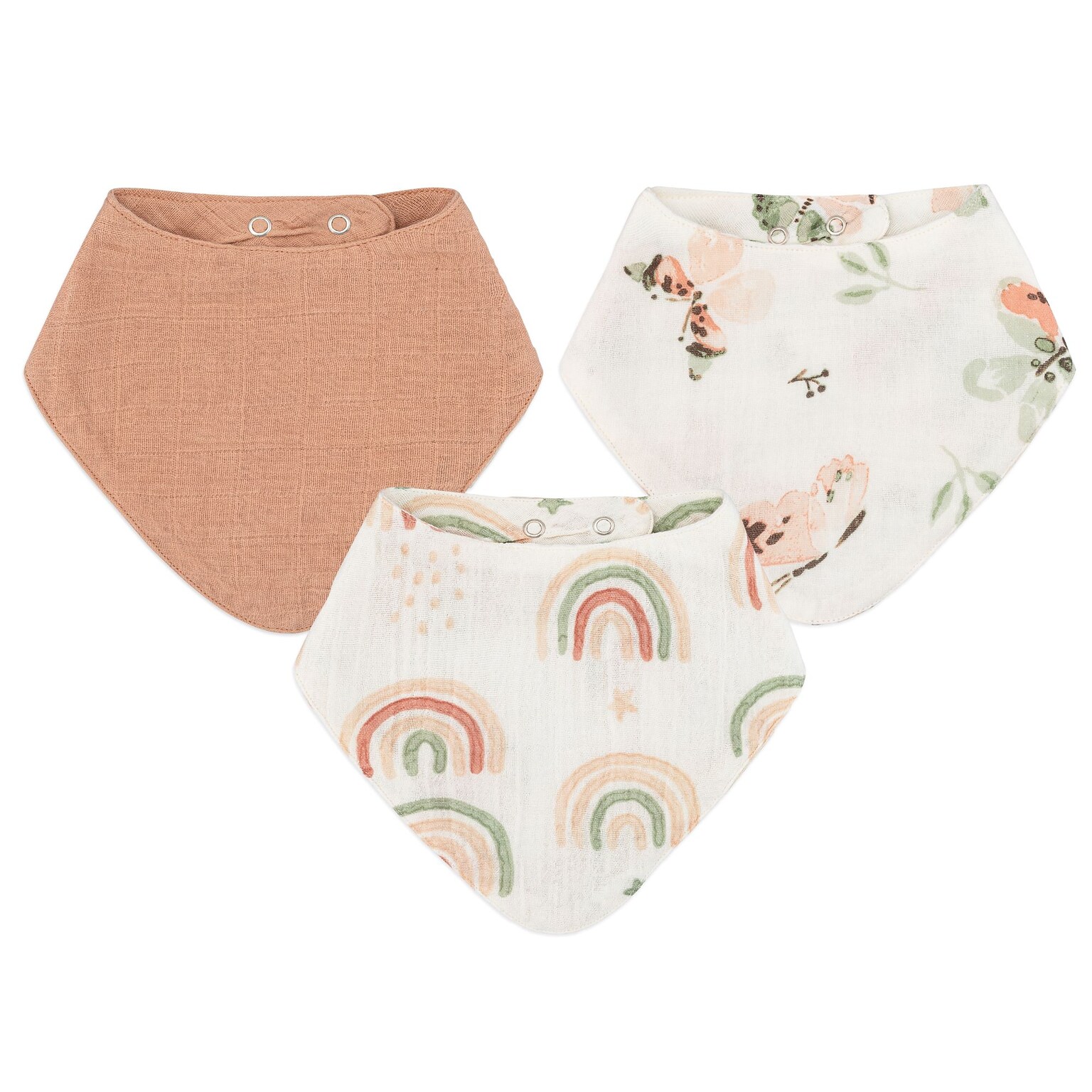 Crane Baby Parker Muslin Bib Set, 3-Piece, Rainbow/Butterfly (BC-100BS-2)