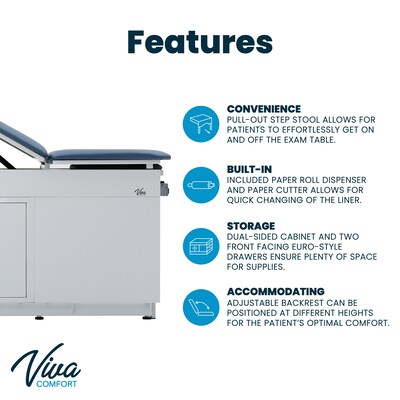 Viva Comfort Power Adjustable Exam Table with Step Stool & Storage, 500 lbs. Capacity, Blue (ADI996-09-S-BLU-MK)