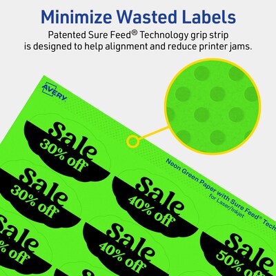 Avery Decorative Edge Multipurpose Labels, 1-1/8" x 2-1/4", Neon Green, 1680/Box (94061)