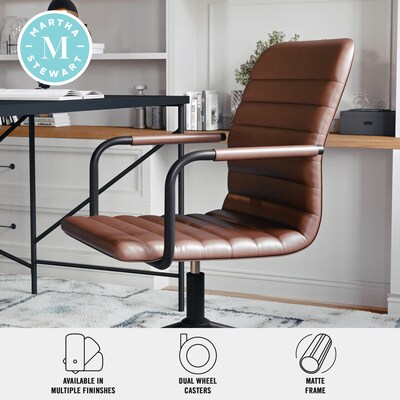 Martha Stewart Taytum Faux Leather Swivel Office Chair, Saddle Brown/Oil Rubbed Bronze (CH142370BRBK)