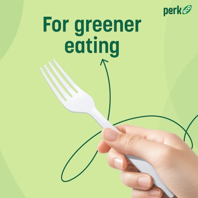 Perk™ Eco Compostable PLA Assorted Cutlery, Medium-Weight, White, 360/Pack (PK56205)