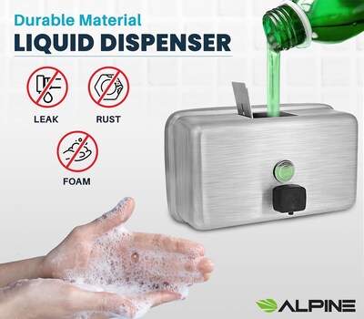 Alpine Industries Universal Wall Mounted Hand Soap Dispenser, Stainless Steel, 2/Pack (424-SSB-2PK)
