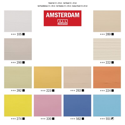 Amsterdam Standard Acrylic Pastels Set, Assorted Colors, 20mL, 12/Set  (AMS17820601)