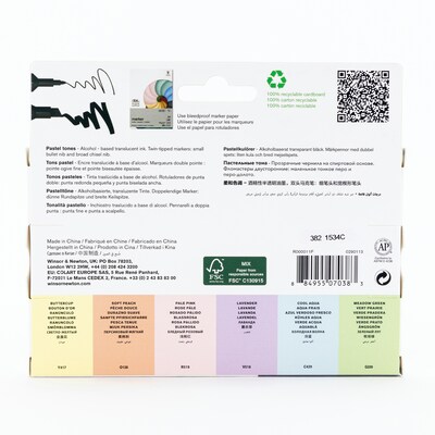 Winsor & Newton Promarker Dual-Tip Alcohol Based Marker, Pastel Tones, 6/Pack (WNX0290113)