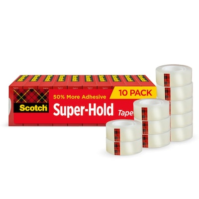 Scotch Super-Hold Transparent Clear Tape Refill, 0.75 x 27.77 yds., 1 Core, Clear, 10 Rolls/Pack (