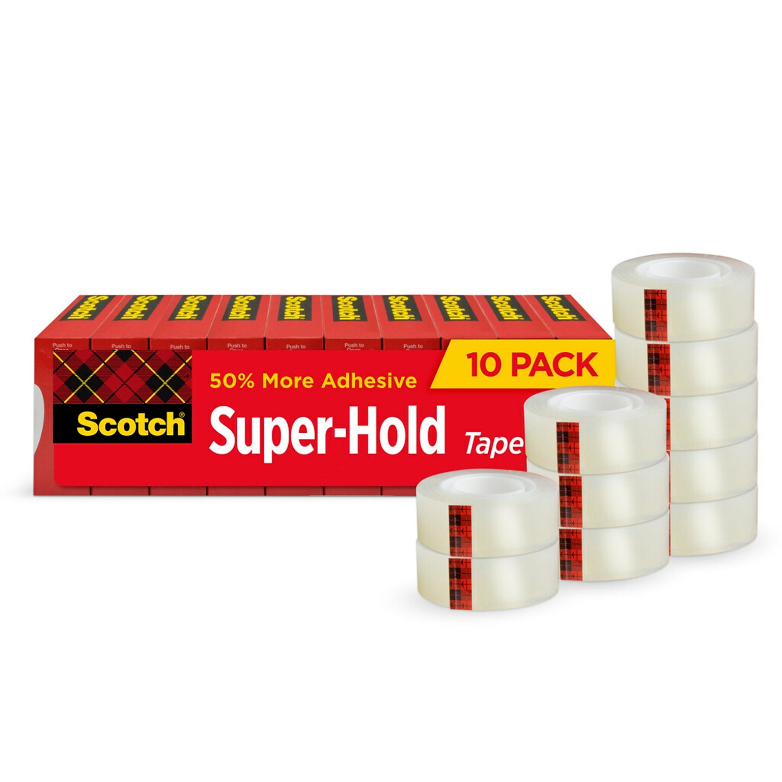 Scotch Super-Hold Transparent Clear Tape Refill, 0.75 x 27.77 yds., 1 Core, Clear, 10 Rolls/Pack (700K10)
