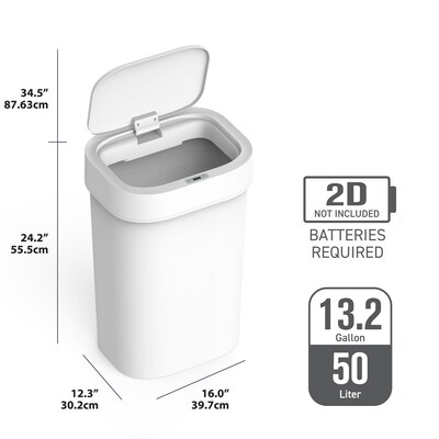 NineStars Plastic Indoor Automatic Motion Sensor Trash Can, 13.2 Gallons, White (DZT-50-44S)