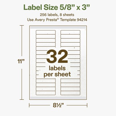 Avery Hemp Rectangle Laser/Inkjet Multipurpose Labels, 5/8" x 3", Off-White (256/Pack)