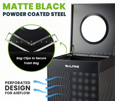 Alpine Industries Stainless Steel Trash Can, 40 Gallon, Black (ALP438-40-BLK-MK)