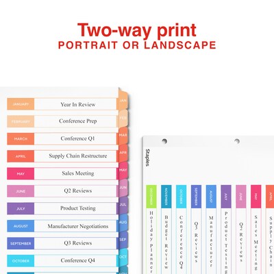 Staples Customizable Table of Contents Monthly Dividers, 12-Tabs, Multicolor