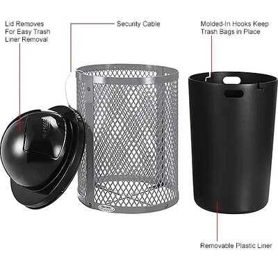 Global Industrial Outdoor Diamond Steel Trash Can w/ Dome Lid, 36 Gallon, Gray (261948GY)