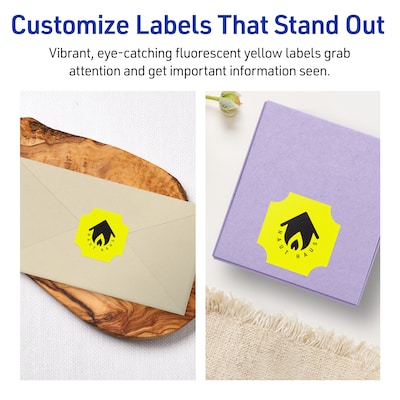Avery Square Scalloped Laser/Inkjet Multipurpose Labels, 1-5/8" x 1-5/8", Neon Yellow (200/Pack)