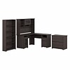 Bush Furniture Cabot L Shaped Desk with Hutch, Lateral File Cabinet and 5 Shelf Bookcase, Heather Gr
