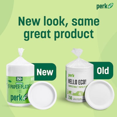 Perk™ Eco Compostable Paper Plates, 9", White, 250/Pack (PK61287)