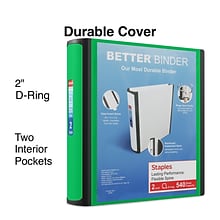 Staples® Better 2 3 Ring View Binder with D-Rings, Green (19937)