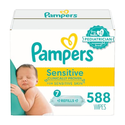 Pampers Baby Wipes Sensitive Perfume Free, 7X Refill Packs, 588/Carton  (75461)