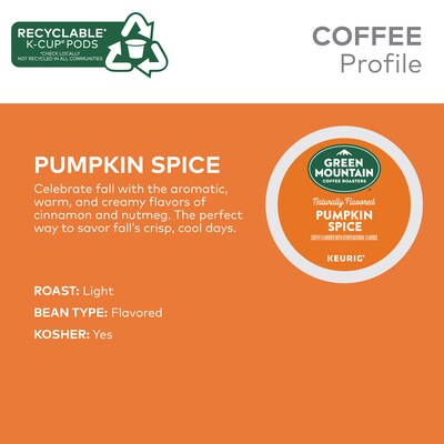 Green Mountain Pumpkin Spice Coffee Keurig® K-Cup® Pods, Light Roast, 24/Box (6758)