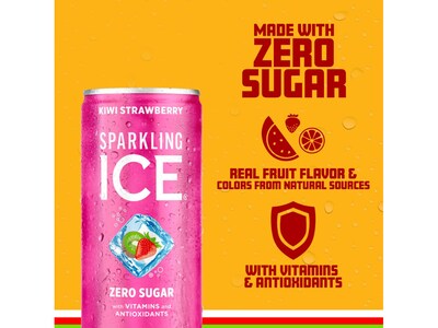 Sparkling Ice Mini Kiwi Strawberry Flavored Sparkling Water, 7.5 fl. oz., 10 Cans/Pack, 3 Packs/Carton (FG00591)