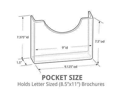 Azar Brochure Holder, 8.5" x 11", Horizontal, Wall Mounted, Silver Acrylic (105586)