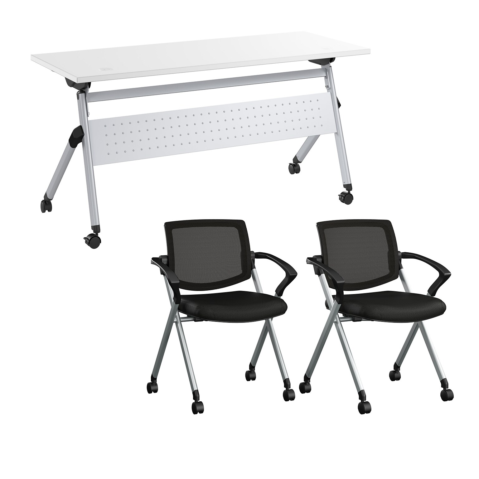 Bush Business Furniture Envision 60W Foldable Training Room Table with 2 Chairs, White (NVS001WH)