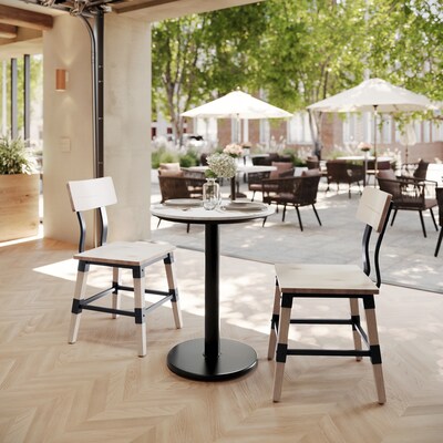 Flash Furniture Acadia 24 Round Wooden Dining Table with Round Base, White Faux Marble/Black Base (STRD24WMATR18)