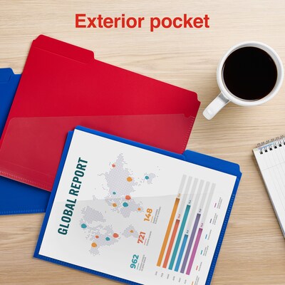 Staples File Folder, 1/3-Cut Tab, Letter Size, Plastic, Assorted Colors, 30/Box (ST62541)