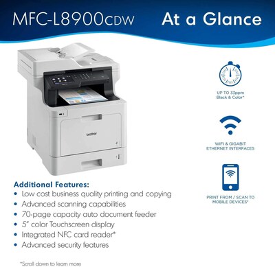 Brother MFC-L8900CDW USB, Wireless, Network Ready Color Laser All-In-One Printer