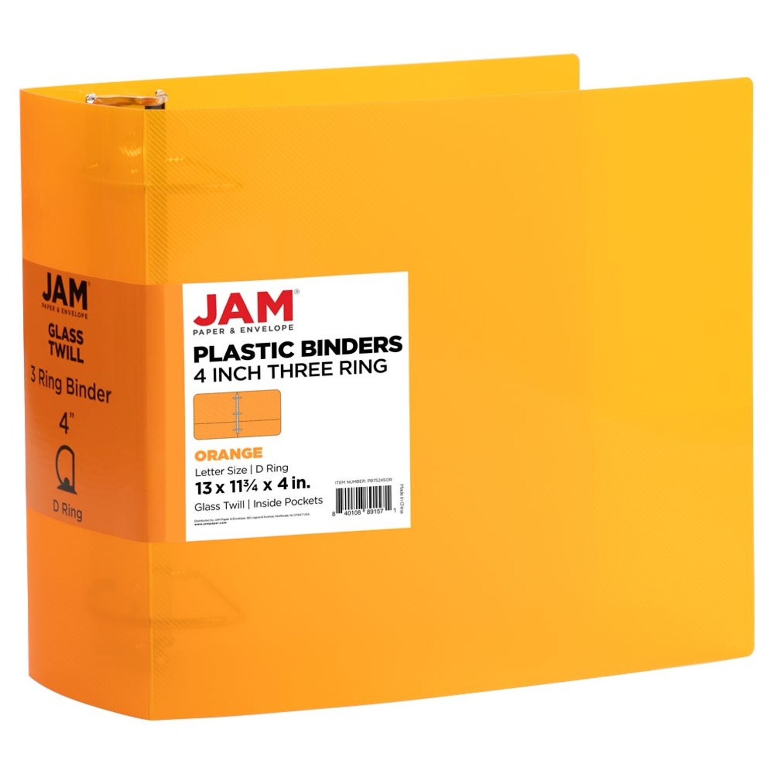 JAM Paper 4 3-Ring Flexible Poly Binder, Orange (PB75245OR)